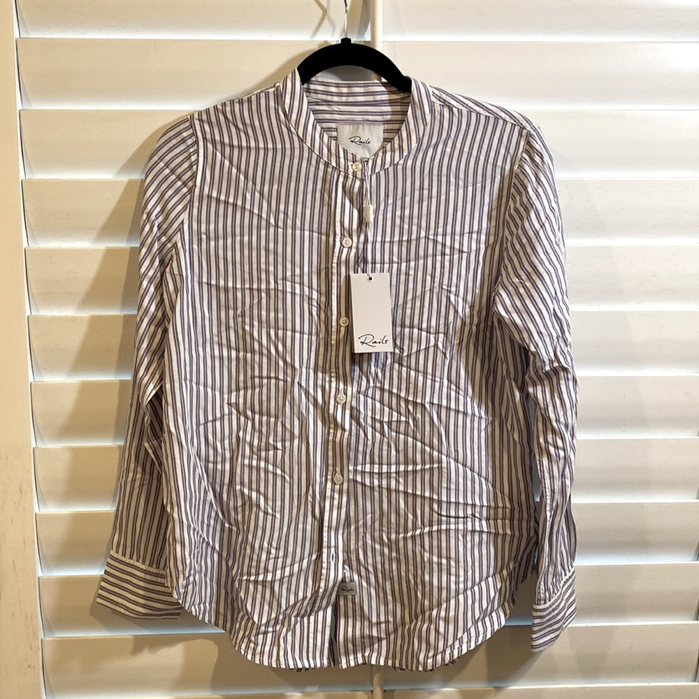 NWT - Rails Andi Collarless Shirt Blouse in “Lovina Stripe” Size XS